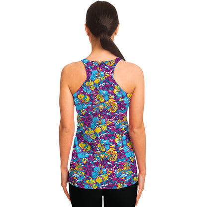 Colorful Aloha Camouflage Flower Print Women's Racerback Tank Top