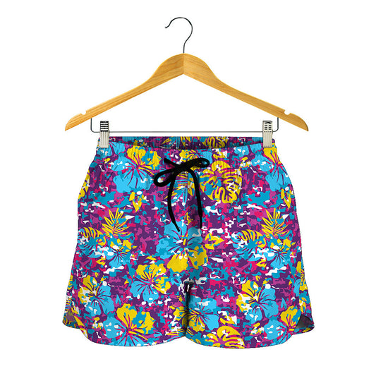 Colorful Aloha Camouflage Flower Print Women's Shorts