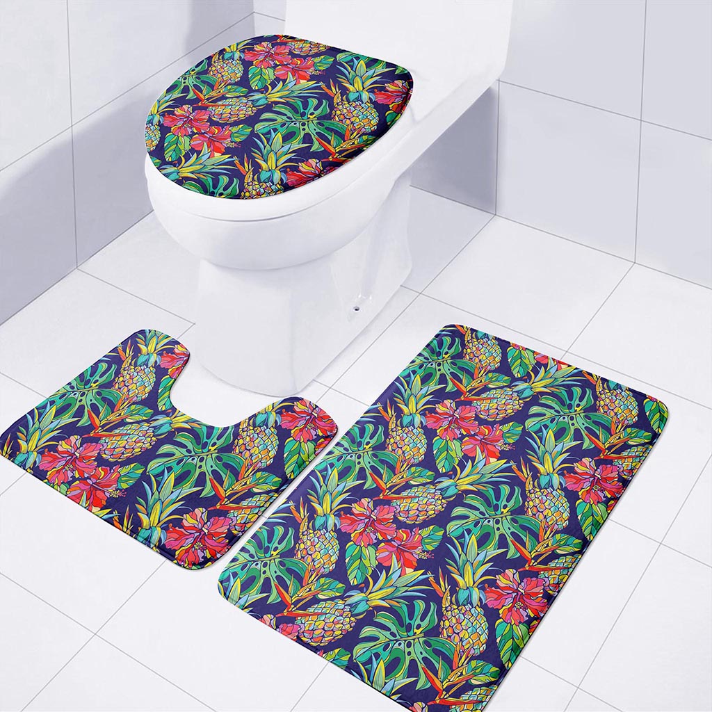 Colorful Aloha Pineapple Pattern Print 3 Piece Bath Mat Set