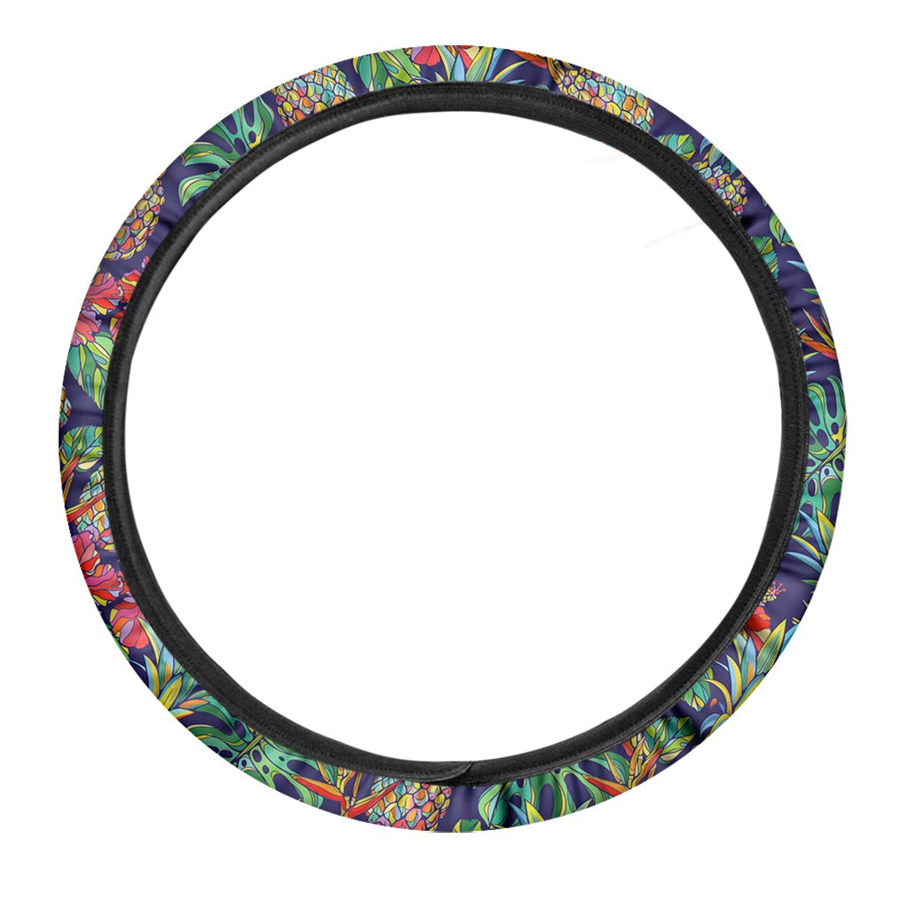 Colorful Aloha Pineapple Pattern Print Car Steering Wheel Cover