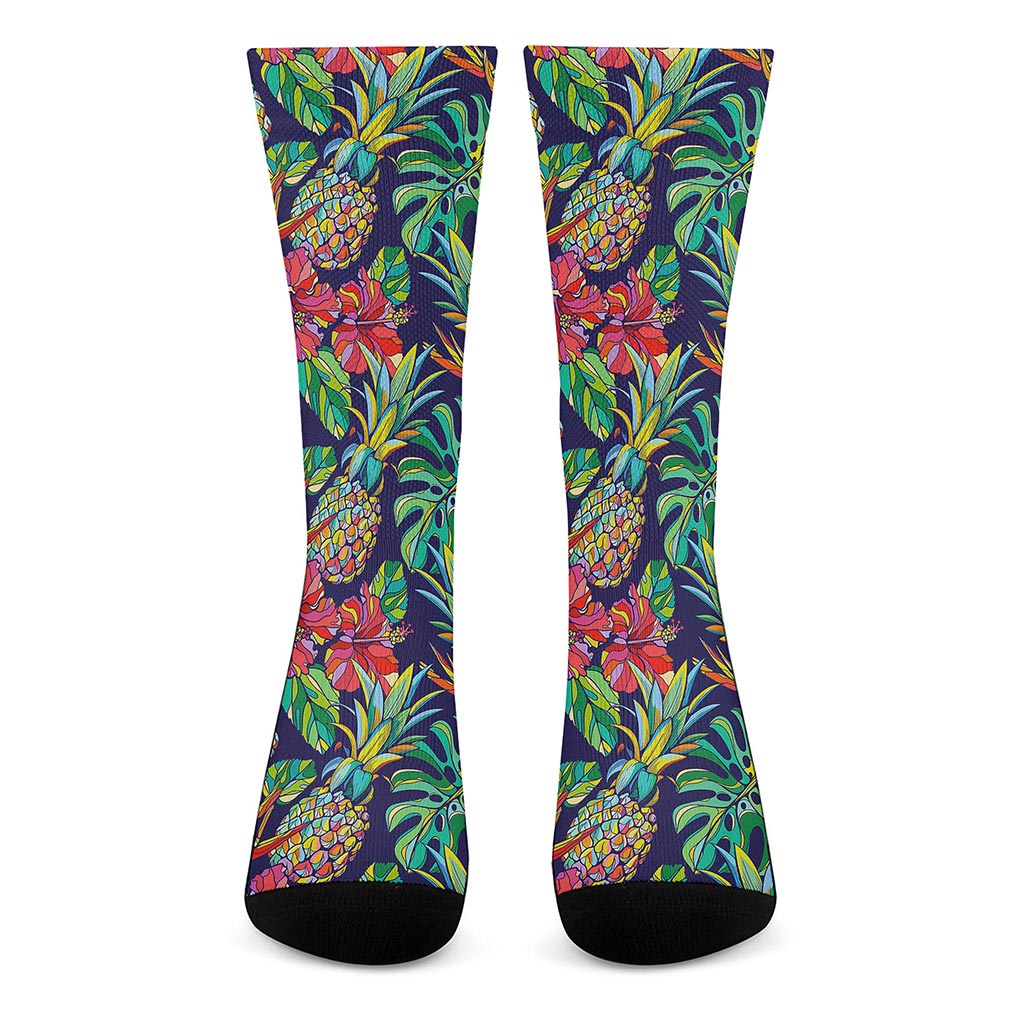 Colorful Aloha Pineapple Pattern Print Crew Socks
