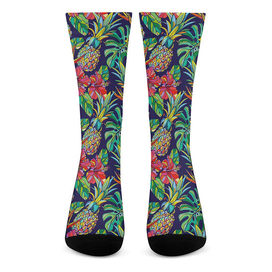 Colorful Aloha Pineapple Pattern Print Crew Socks