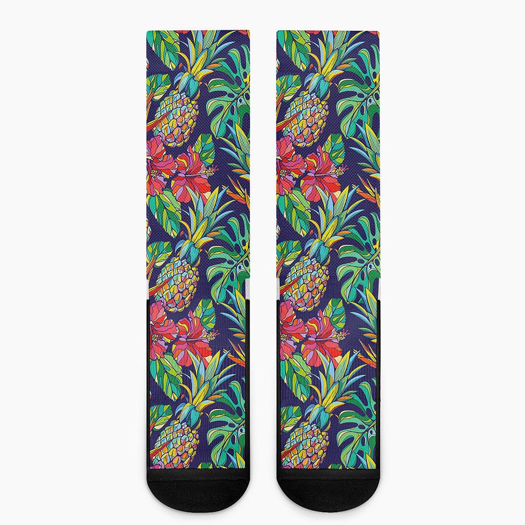 Colorful Aloha Pineapple Pattern Print Crew Socks