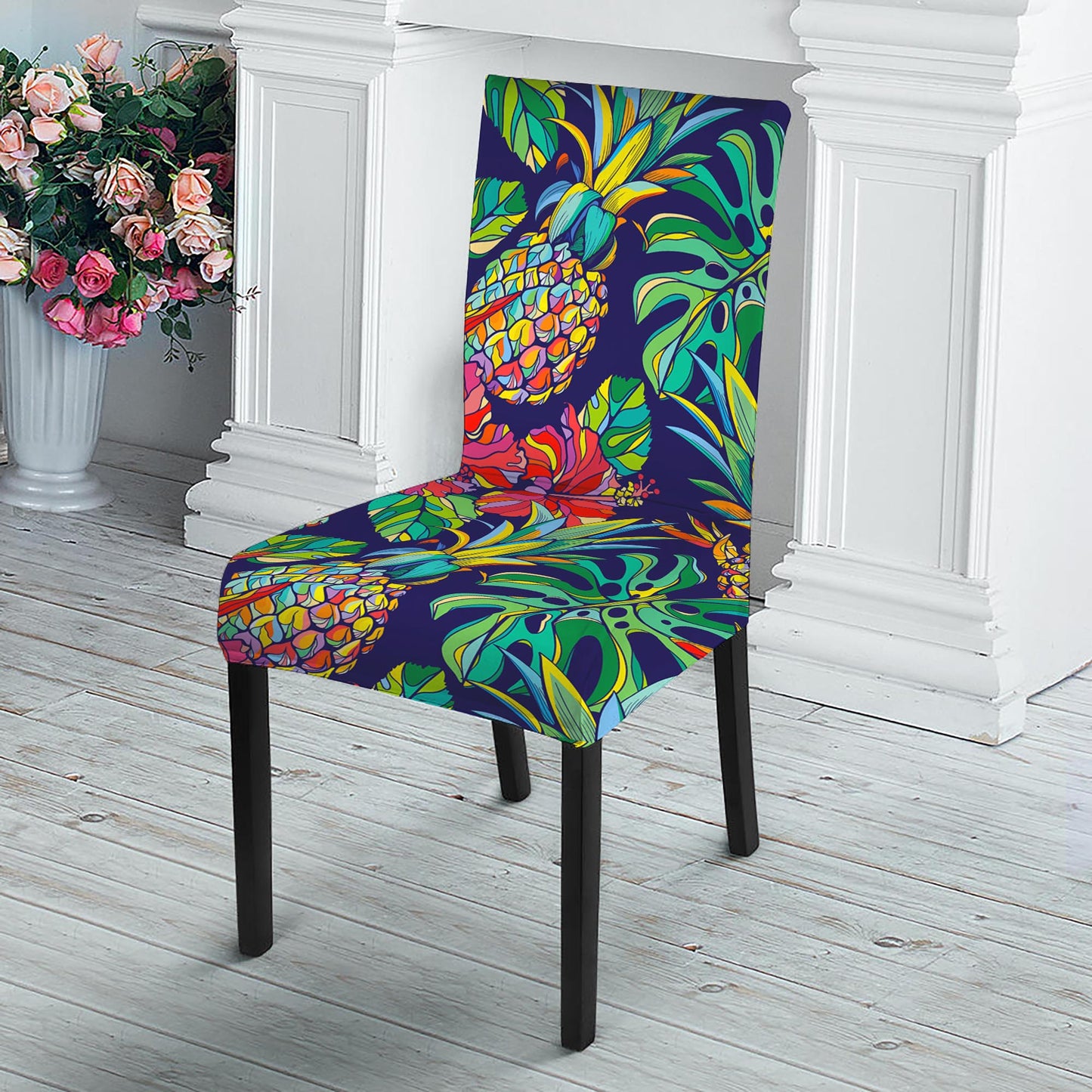 Colorful Aloha Pineapple Pattern Print Dining Chair Slipcover