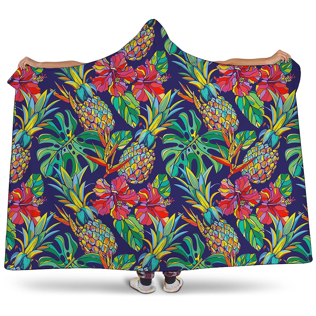 Colorful Aloha Pineapple Pattern Print Hooded Blanket