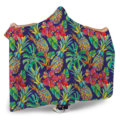 Colorful Aloha Pineapple Pattern Print Hooded Blanket