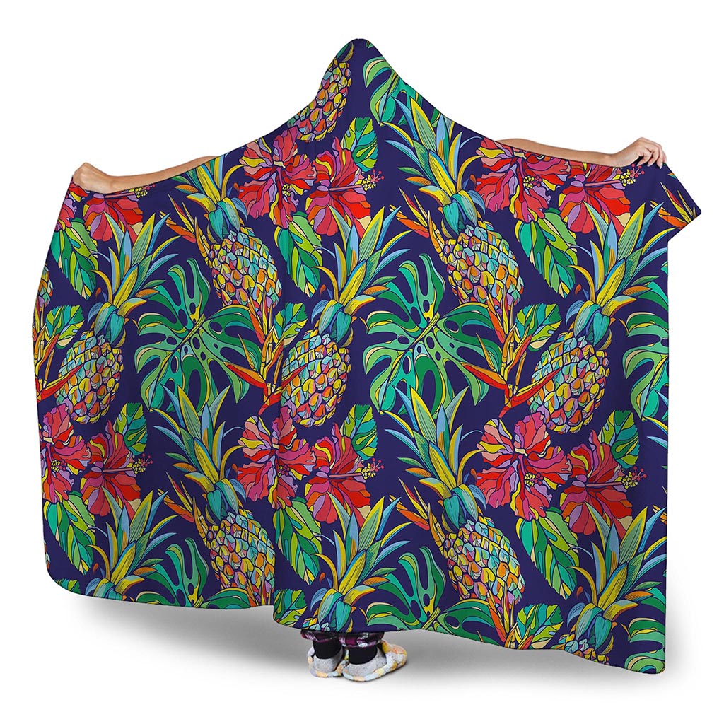 Colorful Aloha Pineapple Pattern Print Hooded Blanket