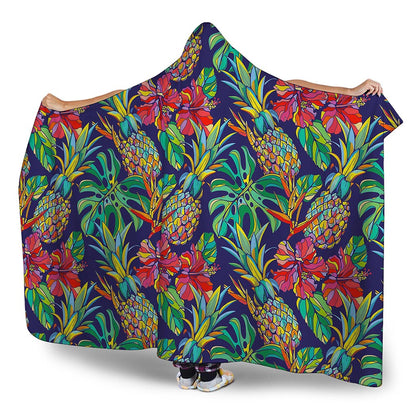 Colorful Aloha Pineapple Pattern Print Hooded Blanket