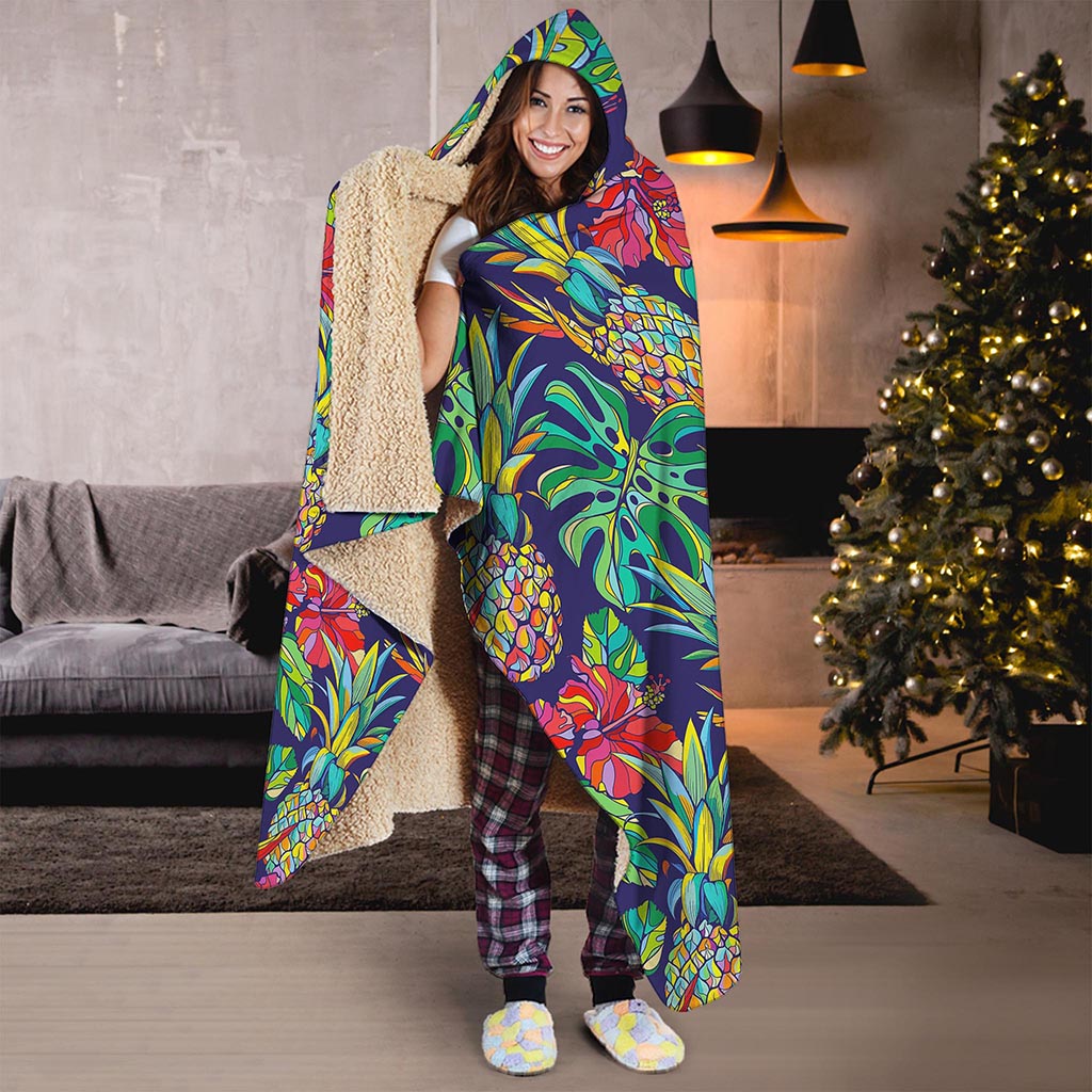 Colorful Aloha Pineapple Pattern Print Hooded Blanket