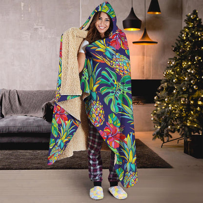 Colorful Aloha Pineapple Pattern Print Hooded Blanket