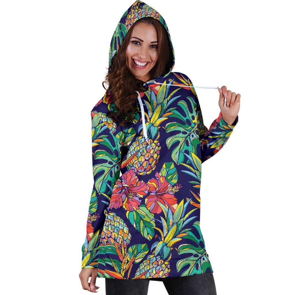 Colorful Aloha Pineapple Pattern Print Hoodie Dress GearFrost