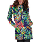 Colorful Aloha Pineapple Pattern Print Hoodie Dress GearFrost