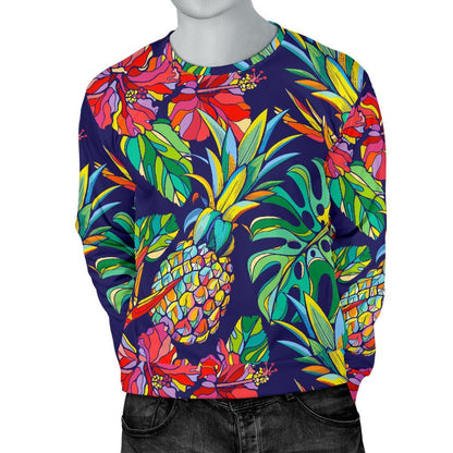 Colorful Aloha Pineapple Pattern Print Men's Crewneck Sweatshirt GearFrost
