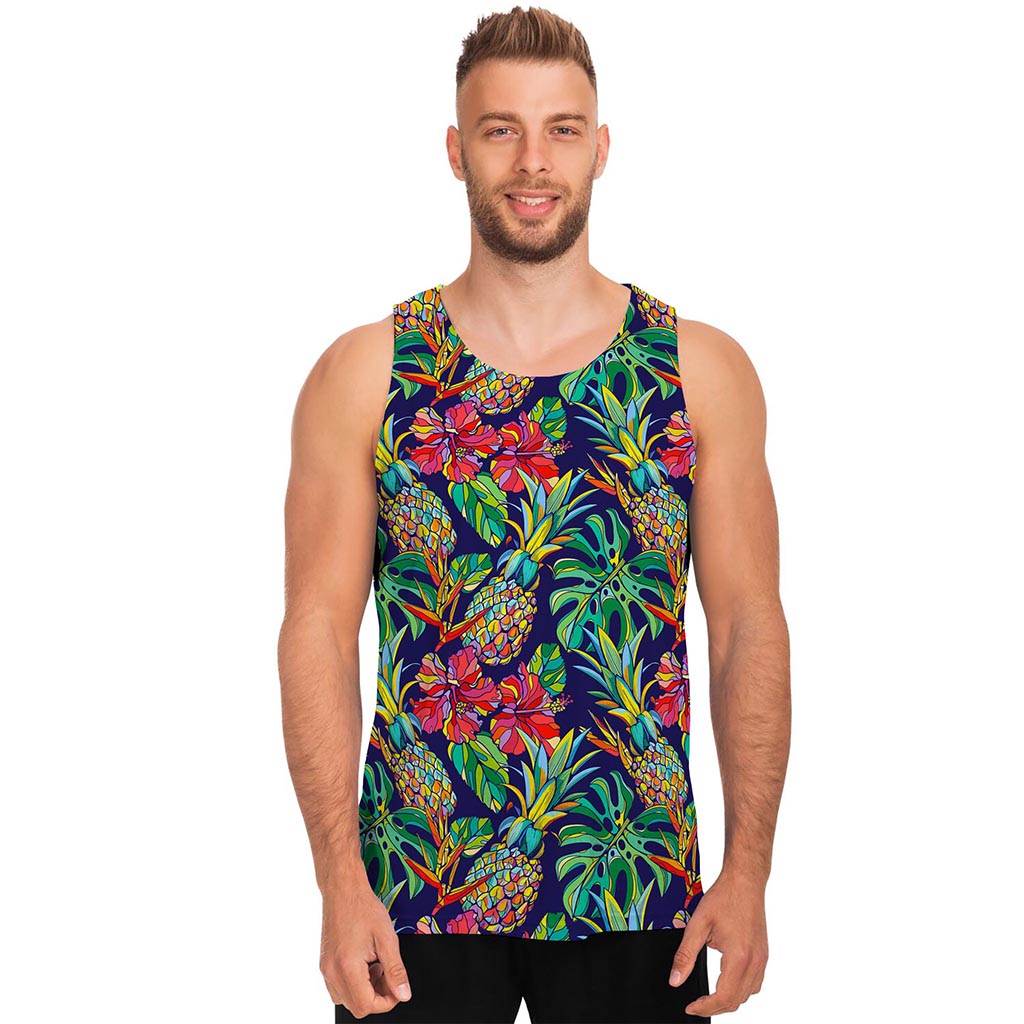 Colorful Aloha Pineapple Pattern Print Men's Tank Top
