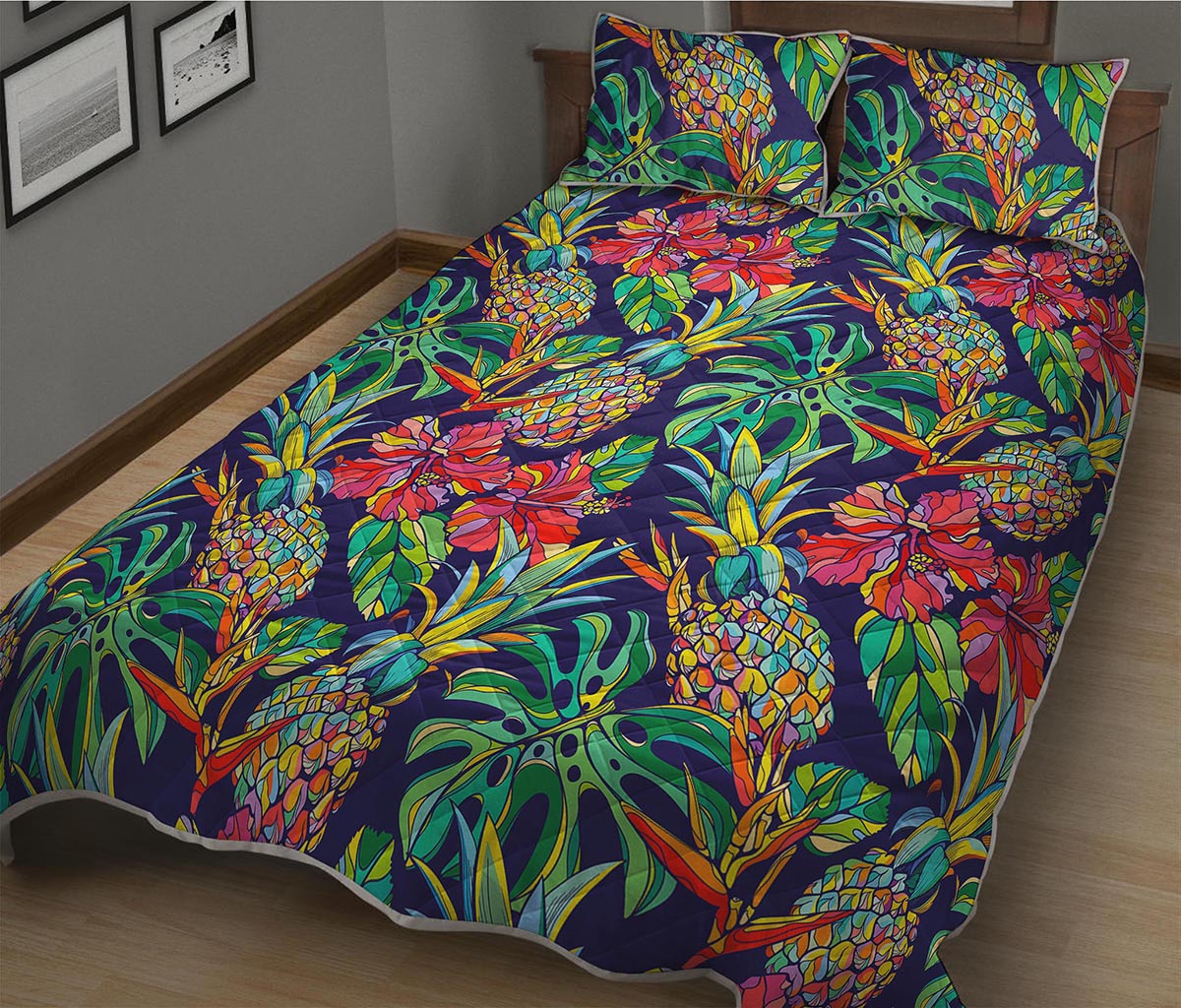 Colorful Aloha Pineapple Pattern Print Quilt Bed Set