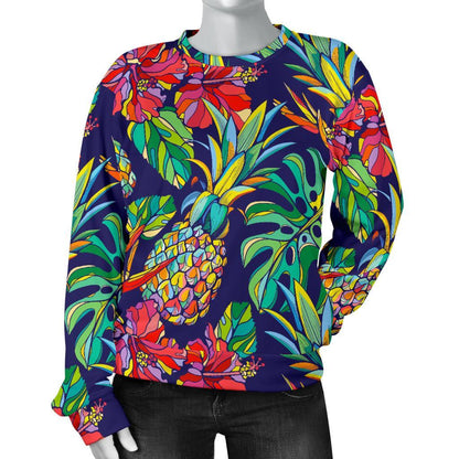 Colorful Aloha Pineapple Pattern Print Women's Crewneck Sweatshirt GearFrost