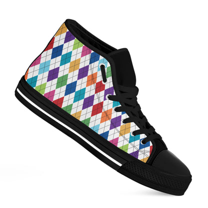 Colorful Argyle Pattern Print Black High Top Shoes