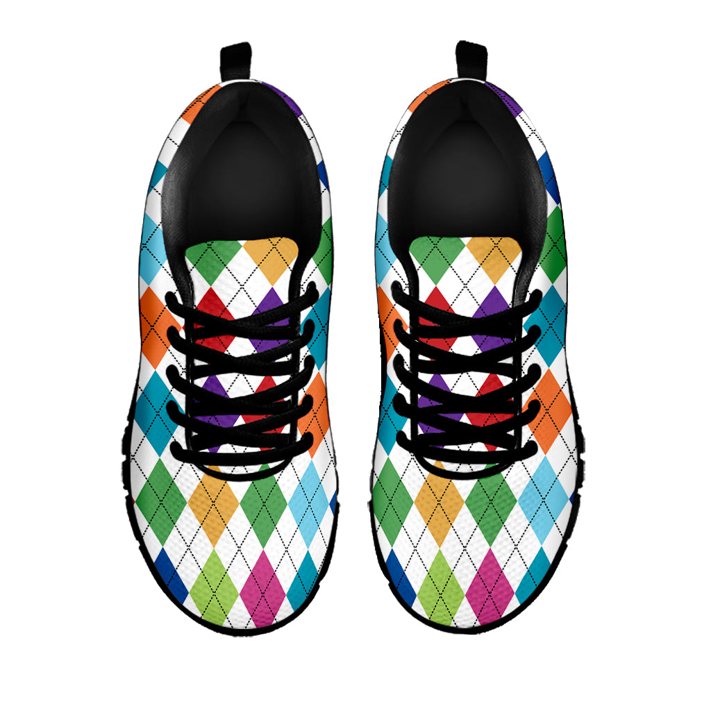 Colorful Argyle Pattern Print Black Sneakers