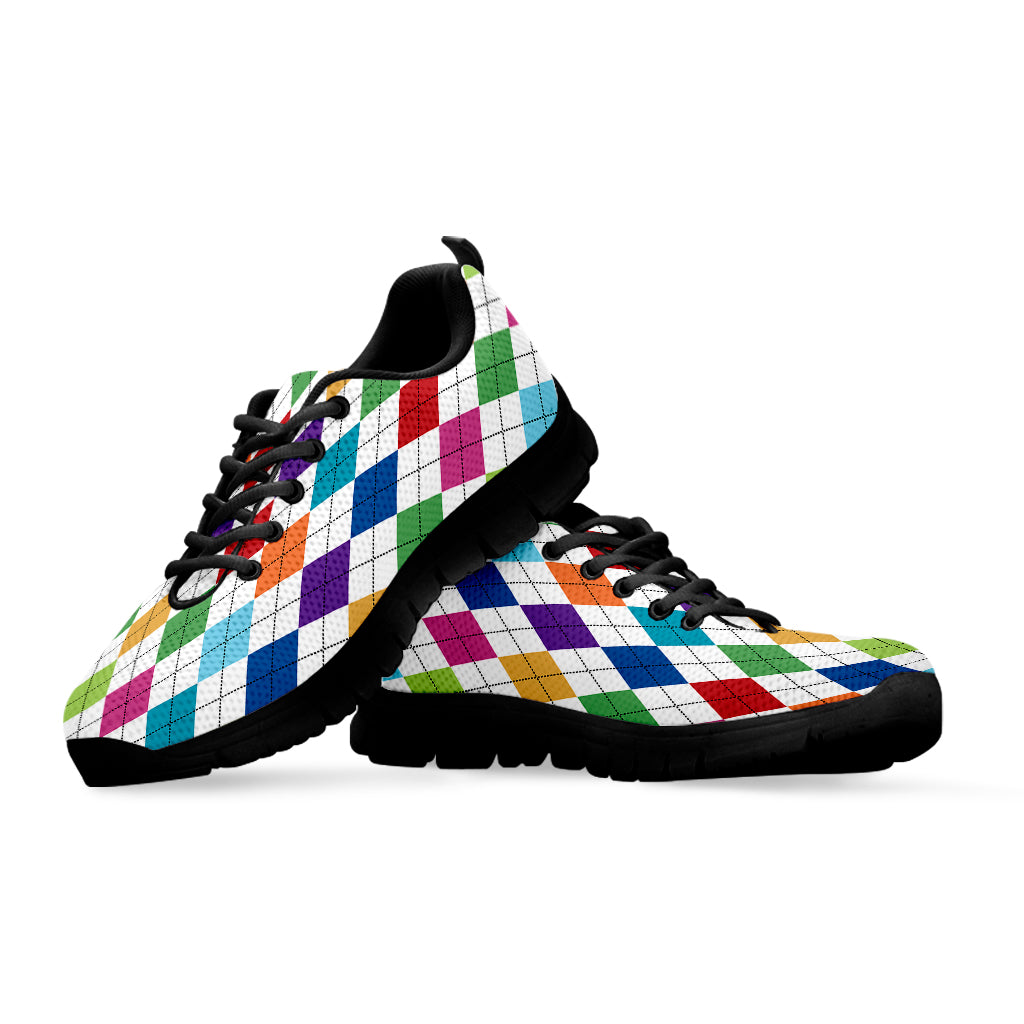 Colorful Argyle Pattern Print Black Sneakers