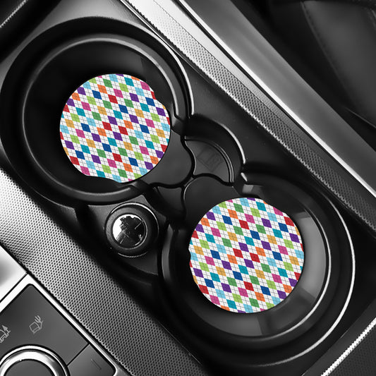 Colorful Argyle Pattern Print Car Coasters