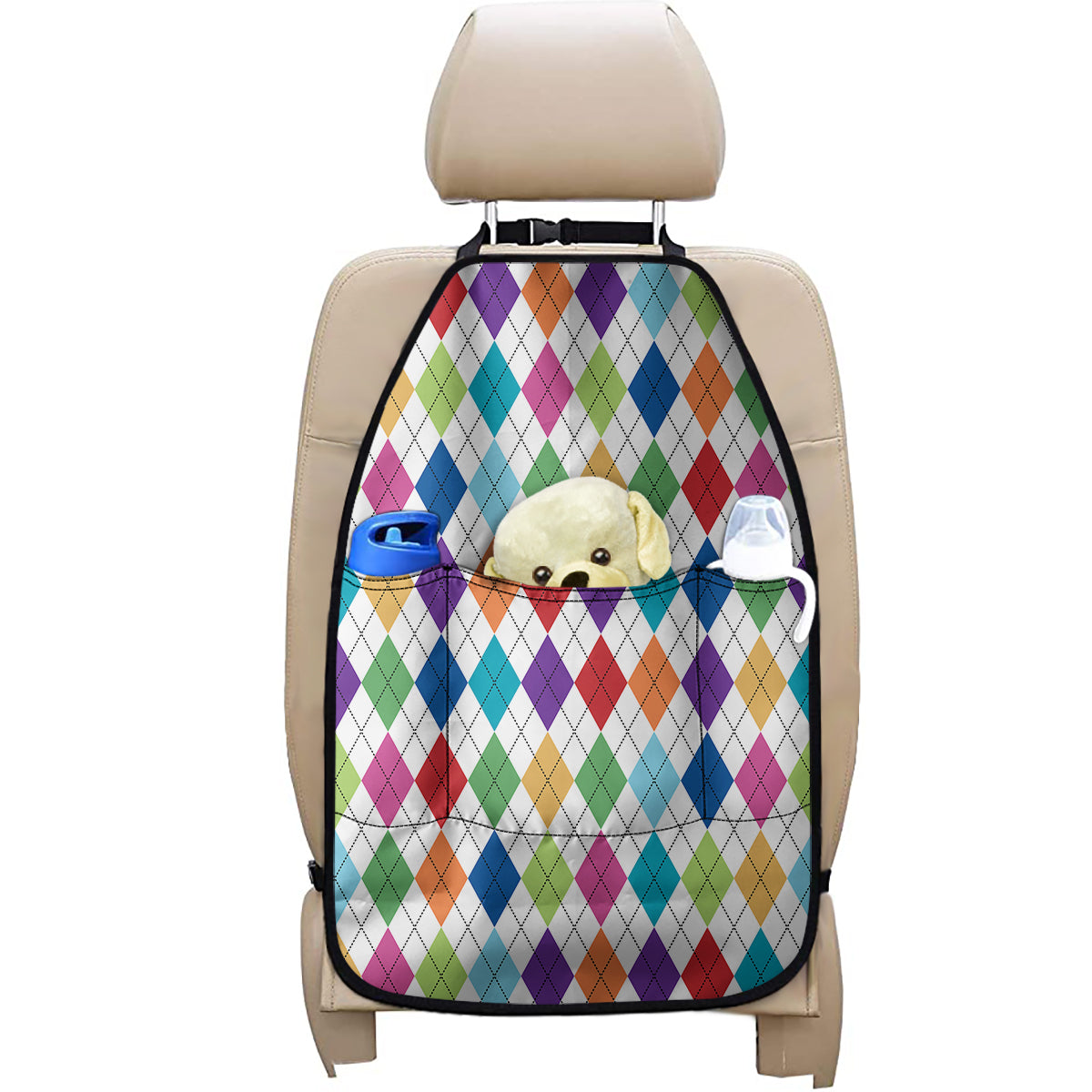 Colorful Argyle Pattern Print Car Seat Organizers