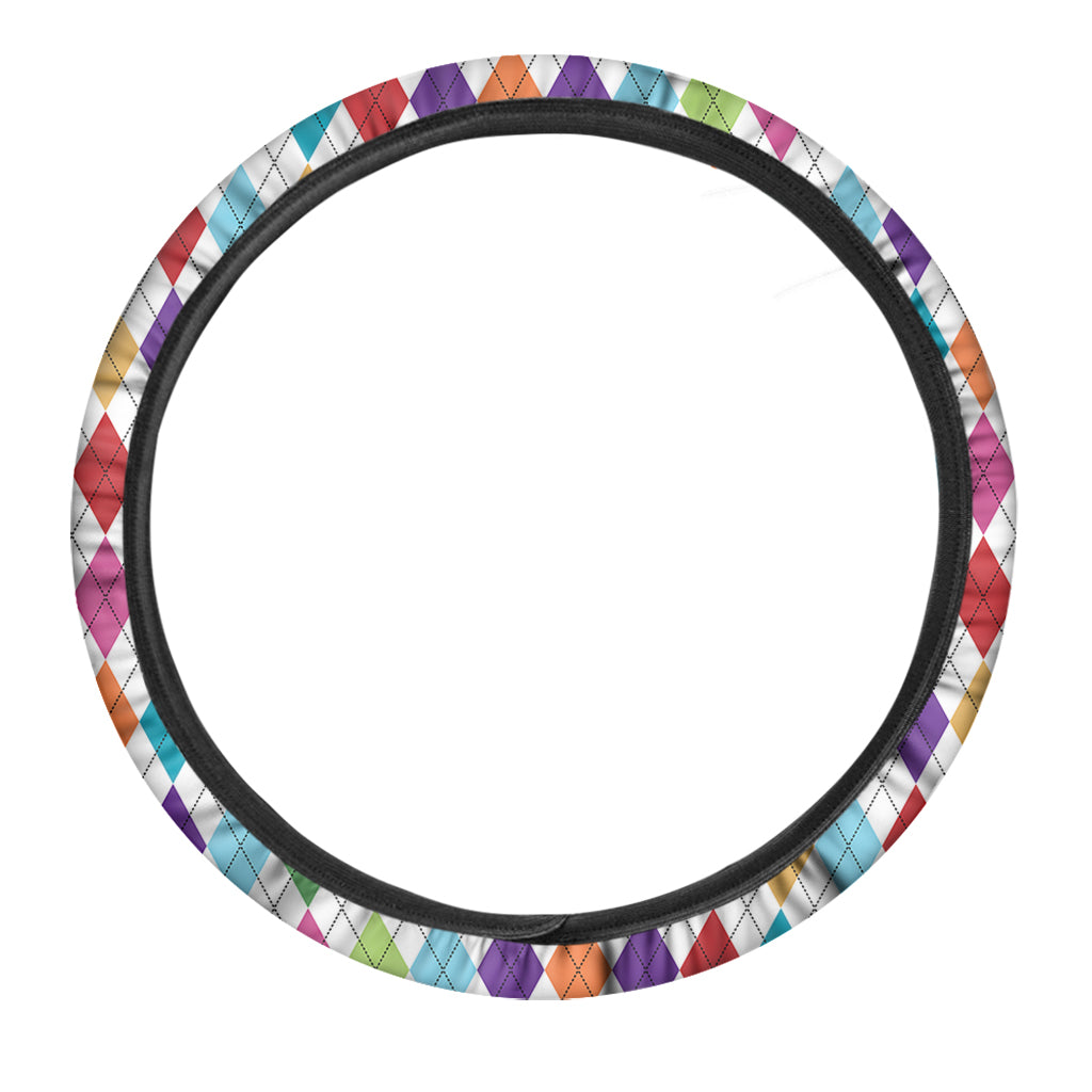 Colorful Argyle Pattern Print Car Steering Wheel Cover