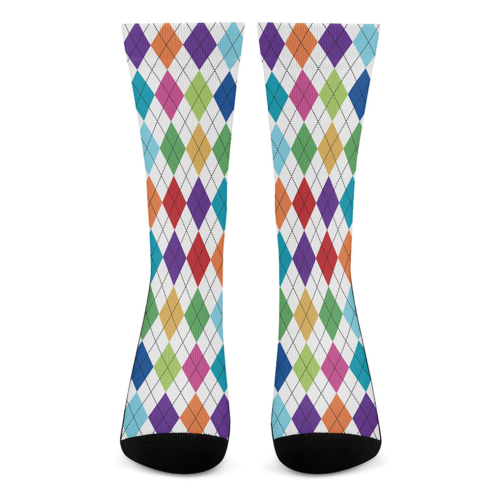 Colorful Argyle Pattern Print Crew Socks