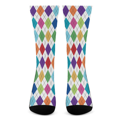 Colorful Argyle Pattern Print Crew Socks