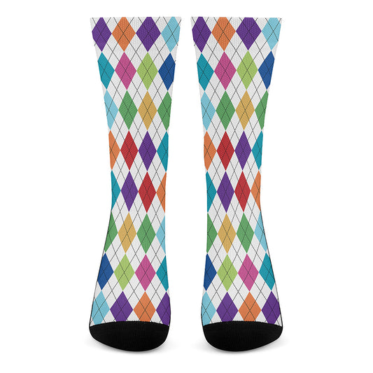 Colorful Argyle Pattern Print Crew Socks