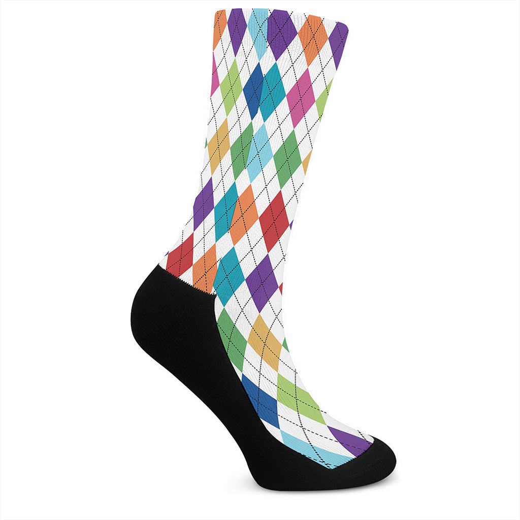 Colorful Argyle Pattern Print Crew Socks