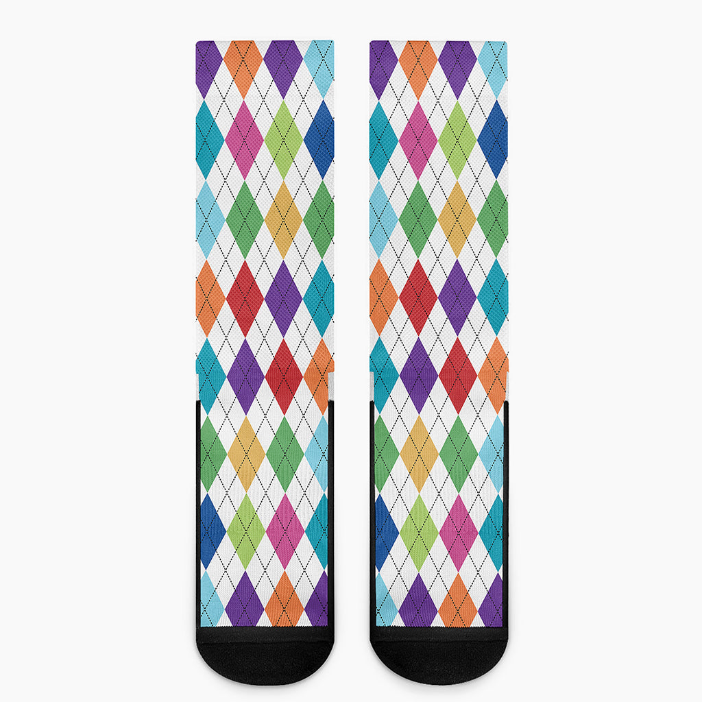 Colorful Argyle Pattern Print Crew Socks