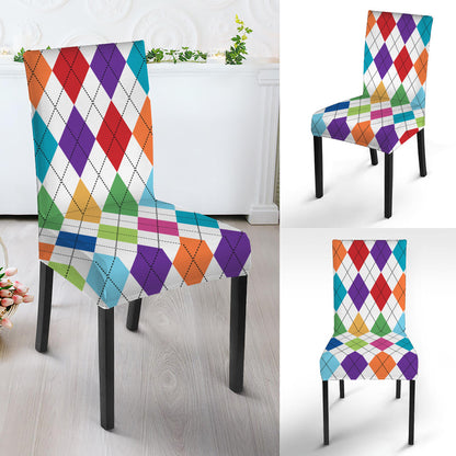 Colorful Argyle Pattern Print Dining Chair Slipcover