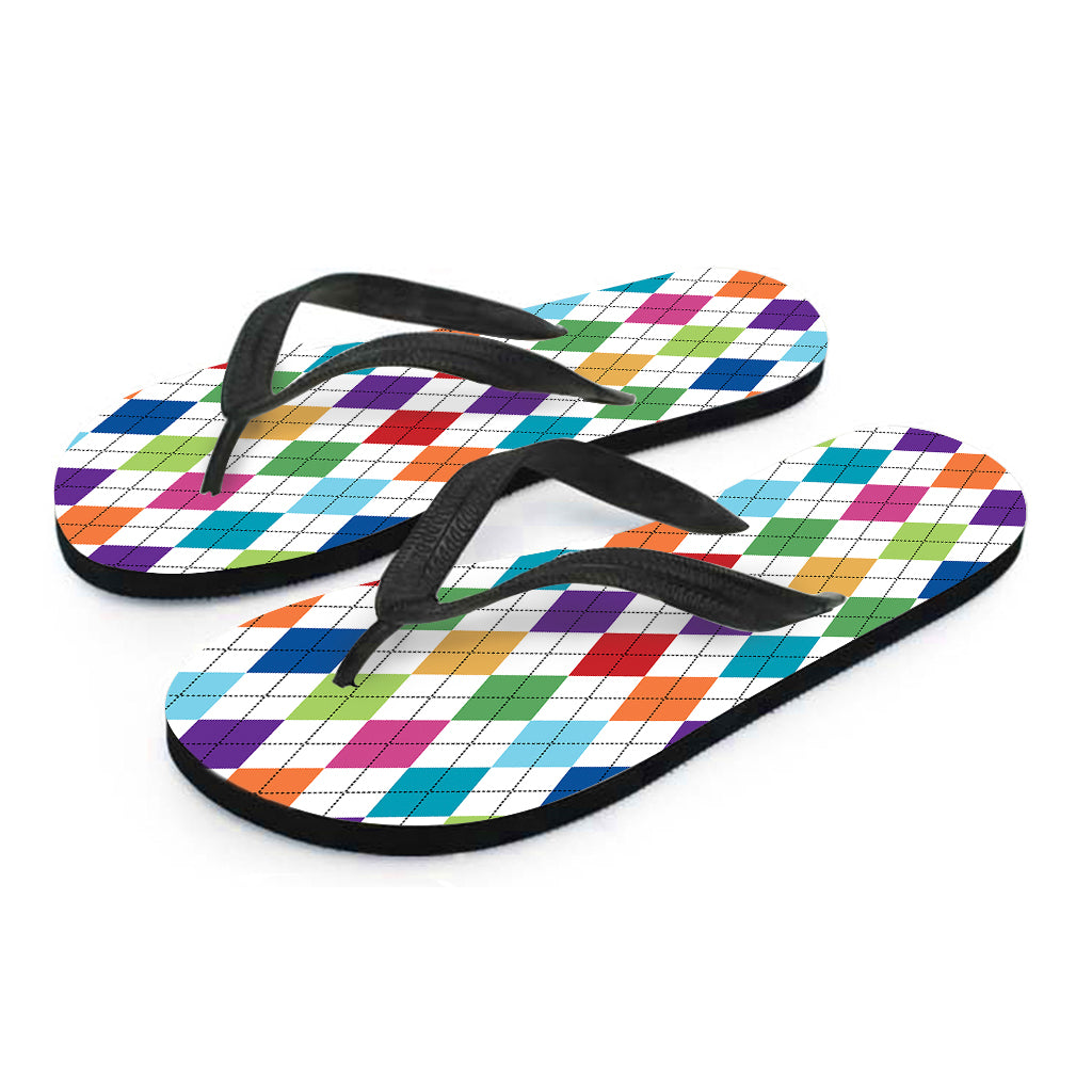 Colorful Argyle Pattern Print Flip Flops