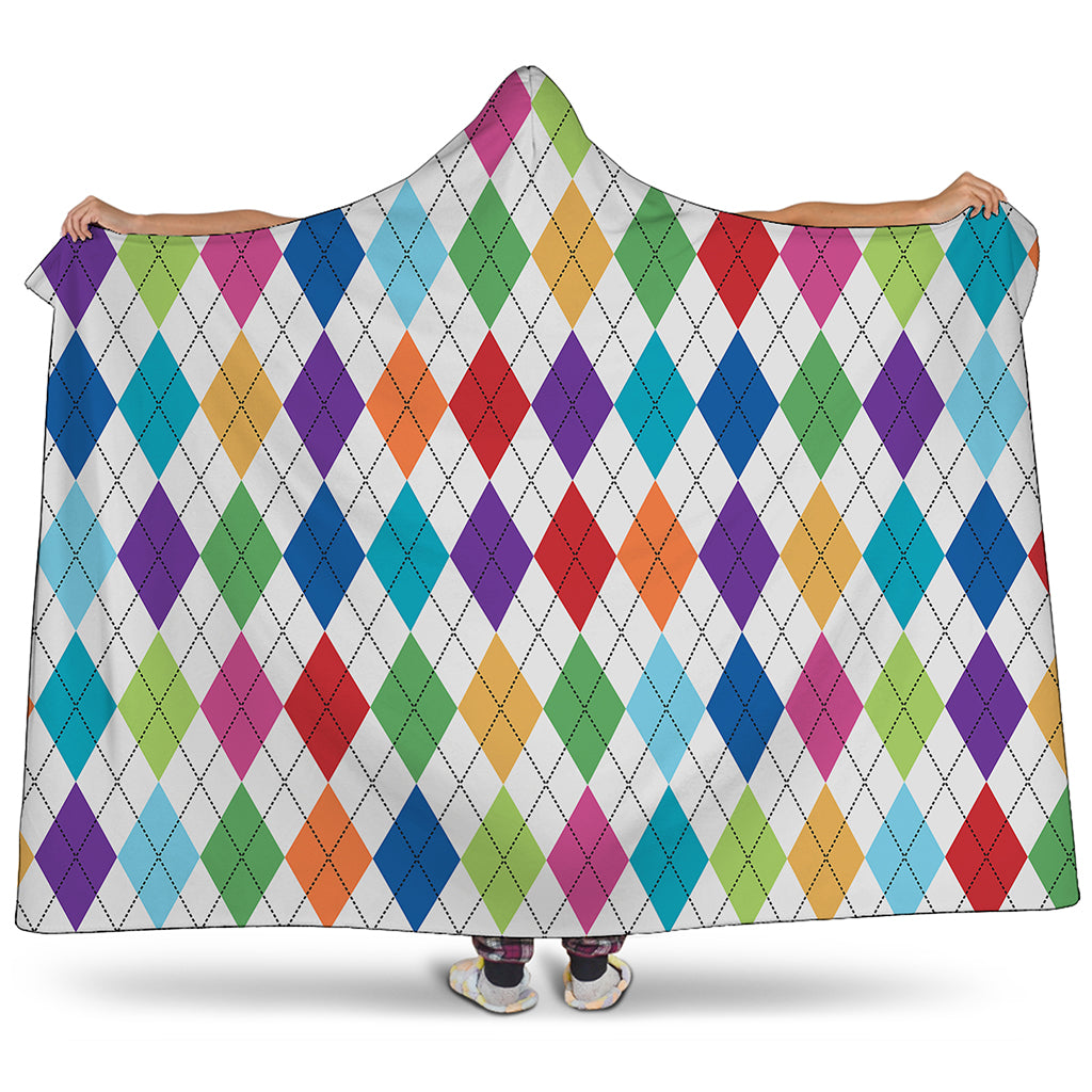 Colorful Argyle Pattern Print Hooded Blanket