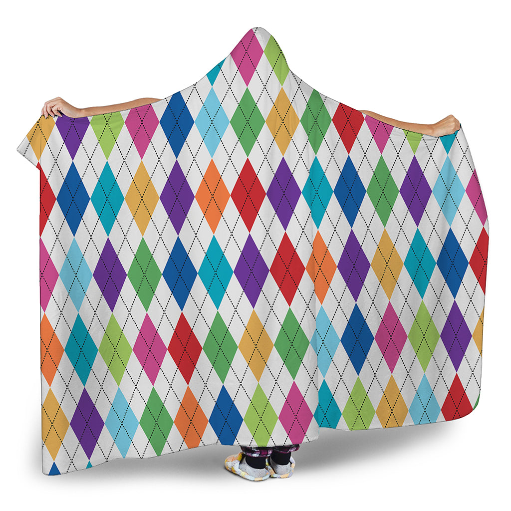 Colorful Argyle Pattern Print Hooded Blanket