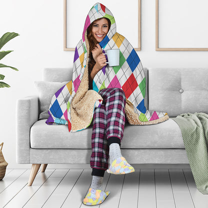 Colorful Argyle Pattern Print Hooded Blanket