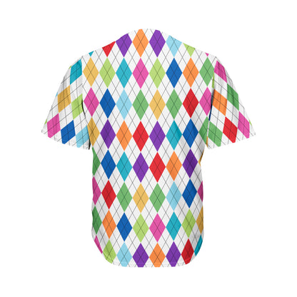 Colorful Argyle Pattern Print Men's Baseball Jersey