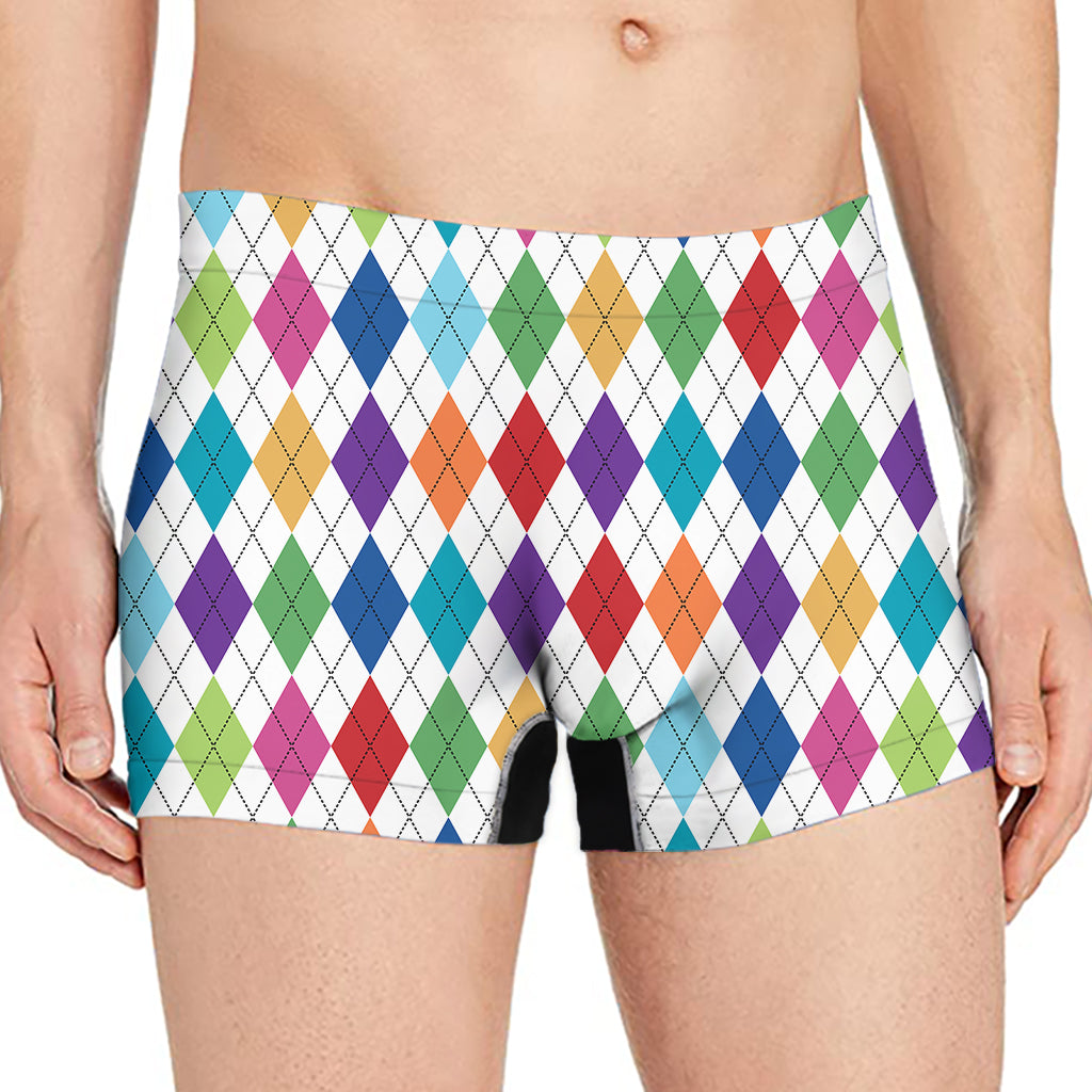 Colorful Argyle Pattern Print Men's Boxer Briefs