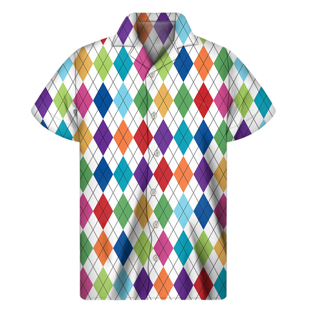 Colorful Argyle Pattern Print Men's Short Sleeve Shirt