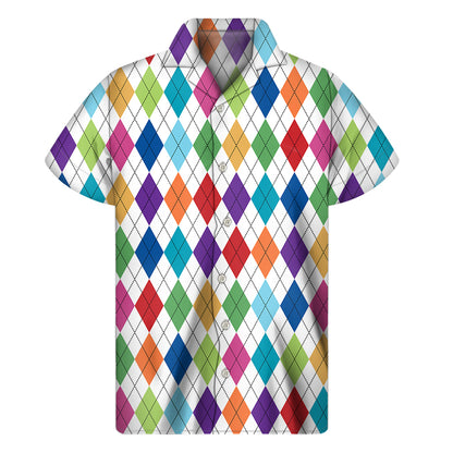 Colorful Argyle Pattern Print Men's Short Sleeve Shirt