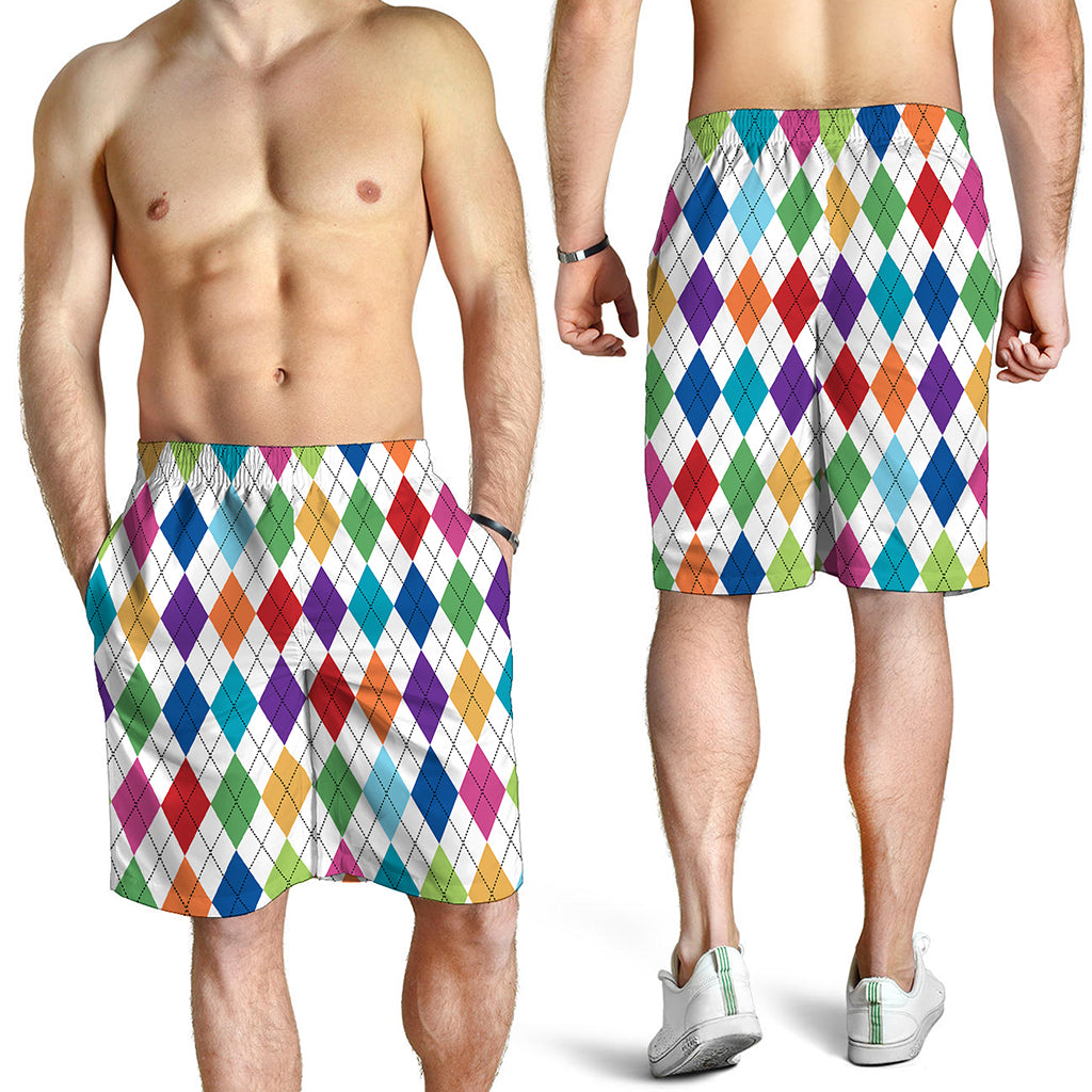 Colorful Argyle Pattern Print Men's Shorts