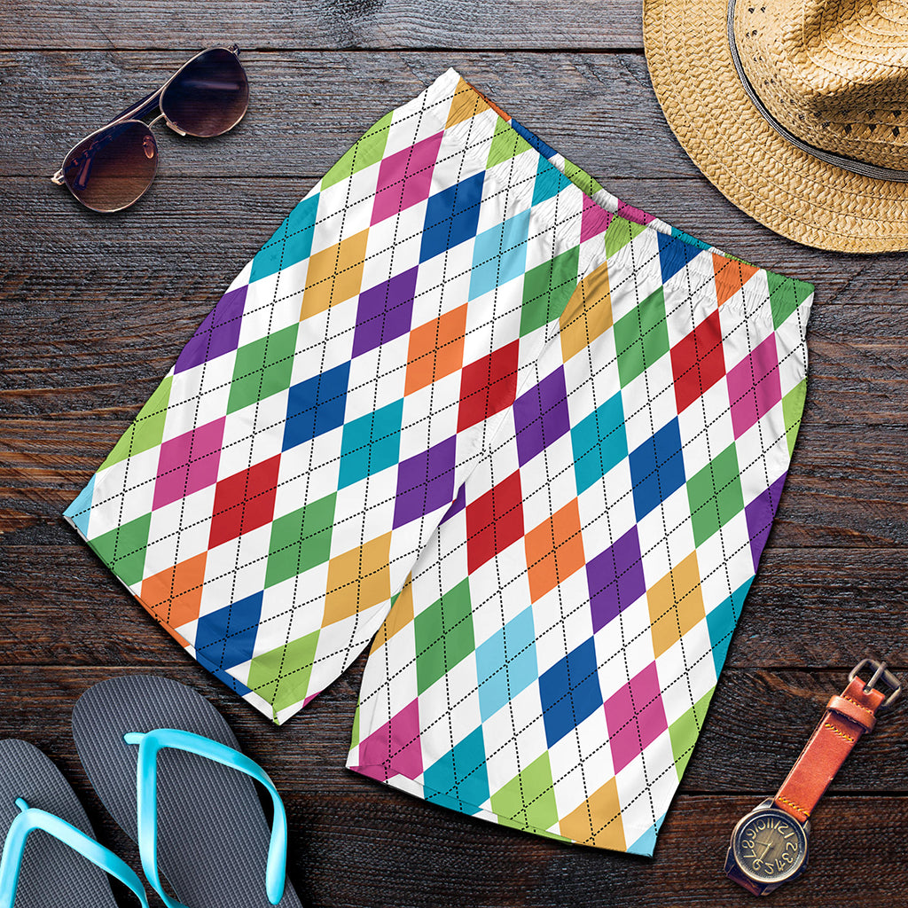 Colorful Argyle Pattern Print Men's Shorts