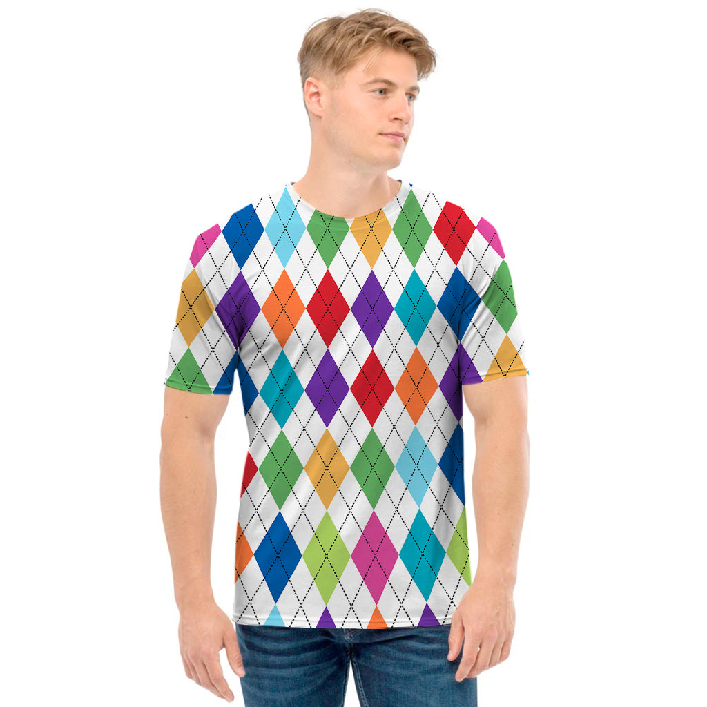 Colorful Argyle Pattern Print Men's T-Shirt
