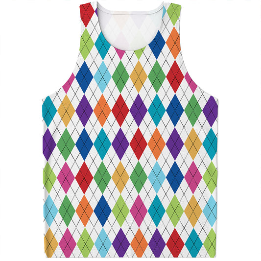 Colorful Argyle Pattern Print Men's Tank Top