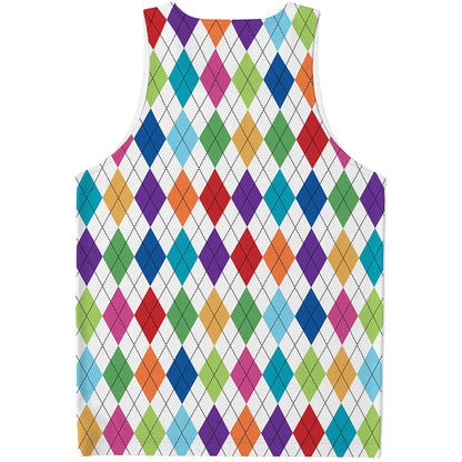 Colorful Argyle Pattern Print Men's Tank Top