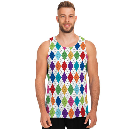 Colorful Argyle Pattern Print Men's Tank Top