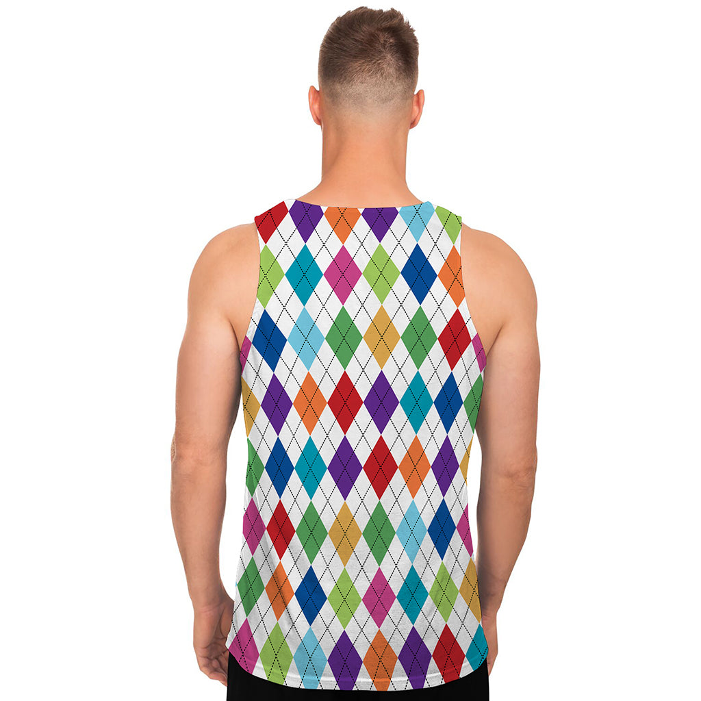 Colorful Argyle Pattern Print Men's Tank Top