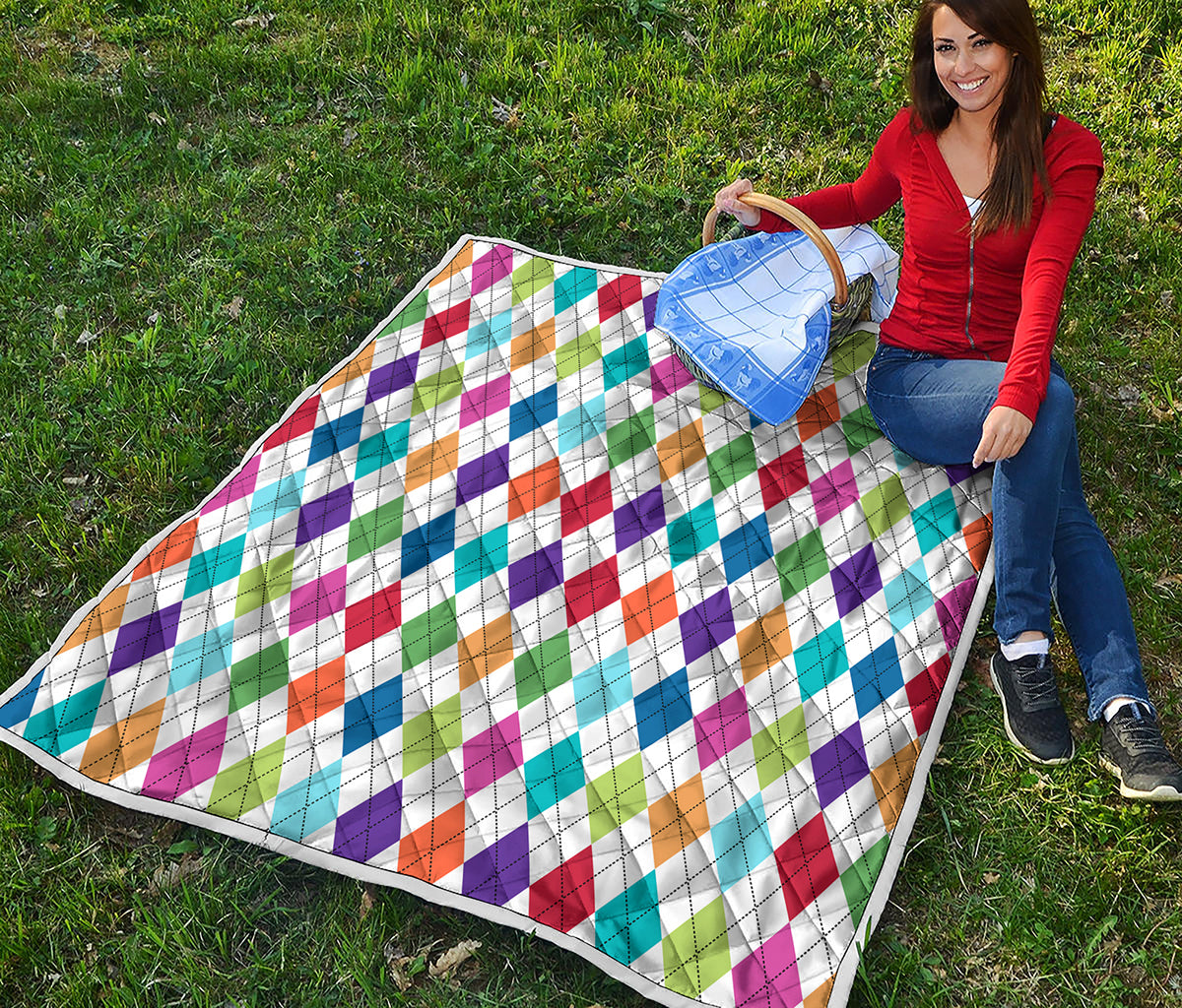 Colorful Argyle Pattern Print Quilt