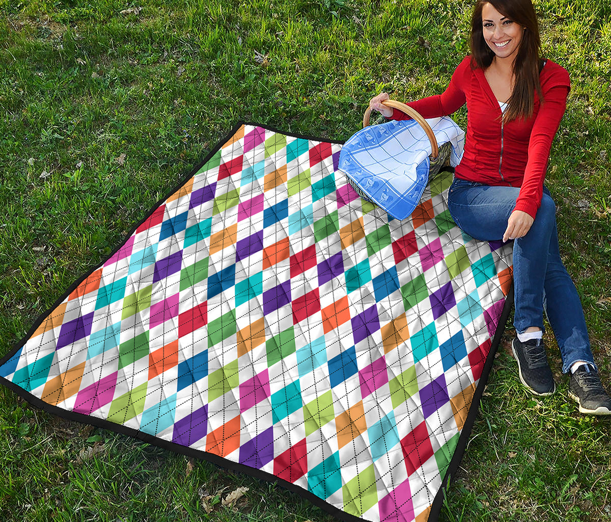 Colorful Argyle Pattern Print Quilt
