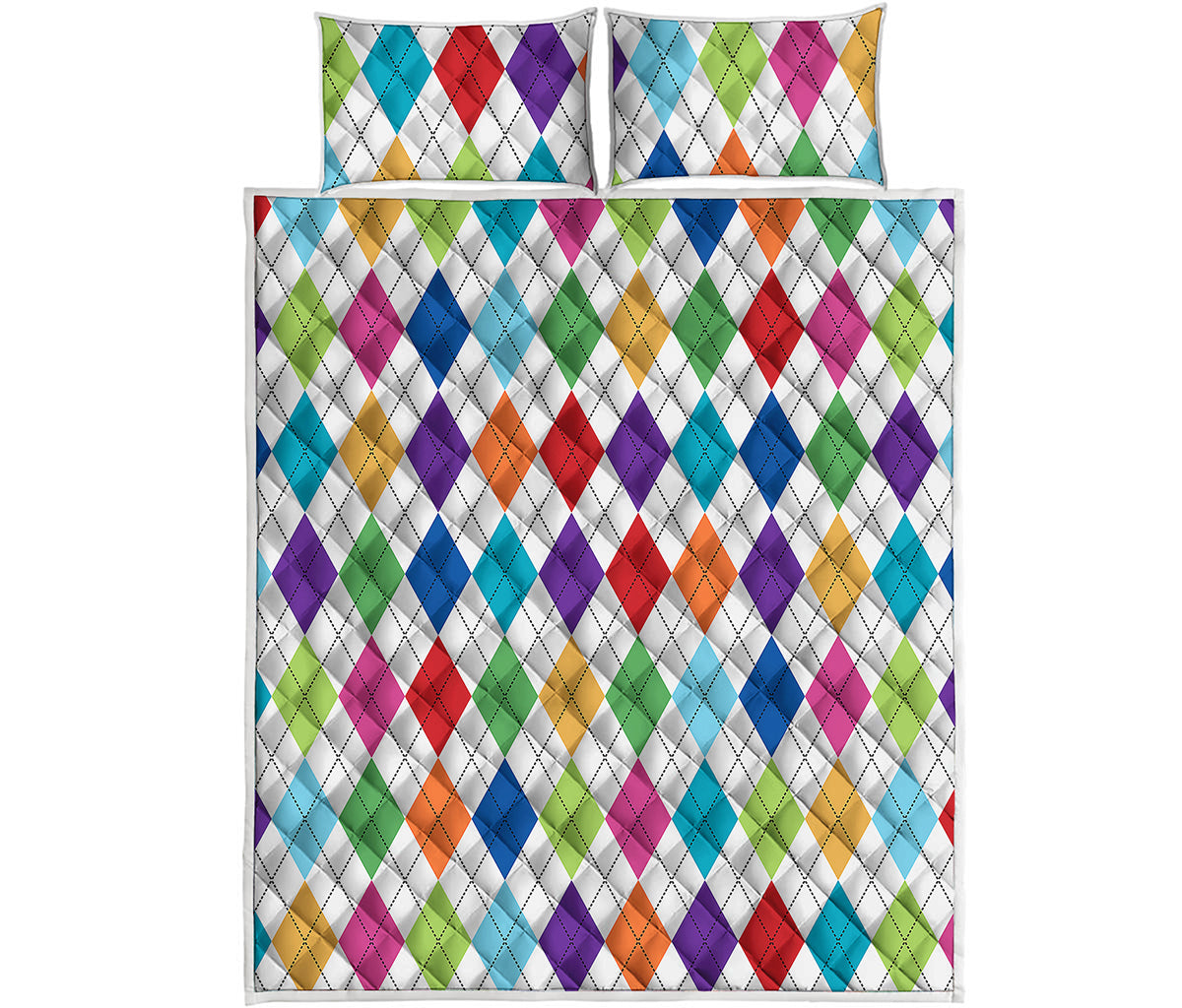 Colorful Argyle Pattern Print Quilt Bed Set